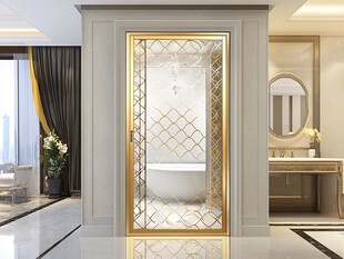 奢华金色玻璃隔断门设计
