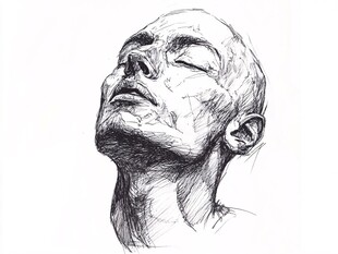 仰视男性素描头像