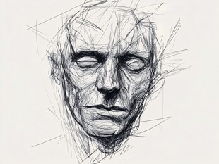 素描头像线条勾勒的面容