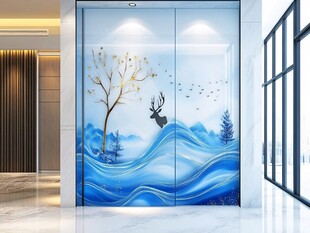 梦幻蓝调麋鹿玄关艺术画