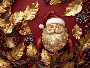 圣诞金叶环绕的圣诞老人