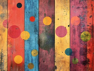 多彩圆点木板艺术背景
