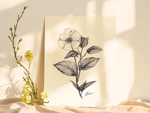 手绘花卉图与春日花枝