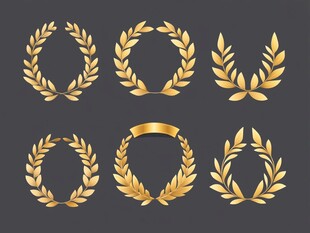 金色月桂环装饰图案集合