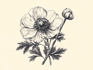 手绘银莲花插画