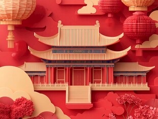 中式古风建筑与灯笼景观