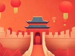 古风城门灯笼喜庆场景