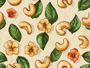 腰果花卉绿叶无缝图案