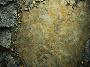 岩石边藤蔓覆盖的斑驳墙面