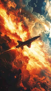 战机穿焰翱翔壮丽图景