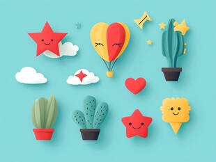 可爱卡通风绿植与趣味元素