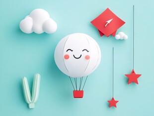 微笑热气球与可爱装饰