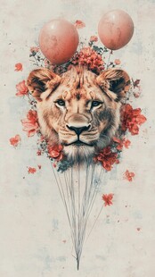 梦幻狮子花卉气球插画