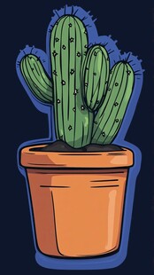 卡通风格仙人掌盆栽插画