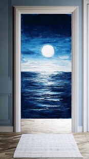 月夜海景门贴画
