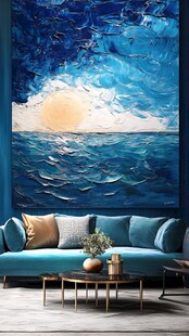 蓝色海洋油画装饰客厅空间