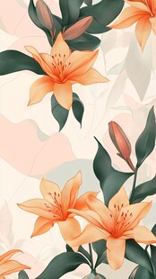 橙色百合花清新花卉图案