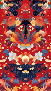 中式凤凰花卉传统纹样图案