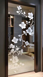 雕花玻璃门 精致花卉图案