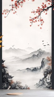 中式山水梅花意境装饰画