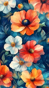 多彩花卉水彩图案背景