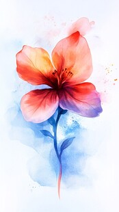 水彩绘艳丽单朵花卉
