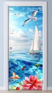 海洋帆船花卉梦幻门贴
