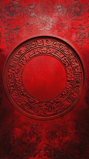 中式红底雕花圆形图案