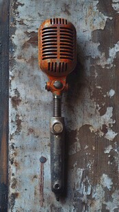 复古橙色麦克风靠墙而立