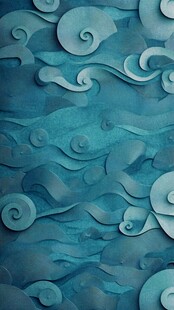 蓝绿海浪纸艺纹理背景