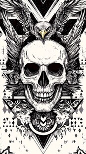 骷髅鹰图腾纹身风格图案