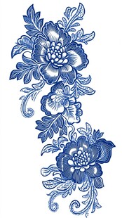 蓝色花卉刺绣图案设计