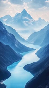 梦幻蓝调山谷河流景观
