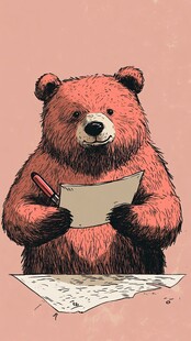 熊在认真书写创作画面