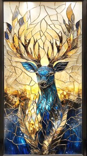 梦幻蓝鹿艺术玻璃画
