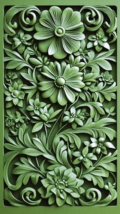 绿色花卉浮雕图案设计