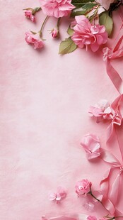 粉色花卉与丝带浪漫背景