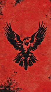 红色背景上的展翅黑鹰