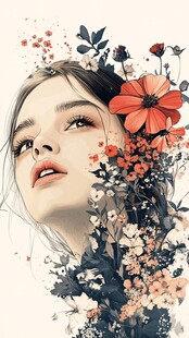 花朵簇拥的梦幻少女