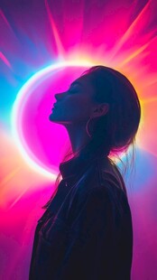 霓虹光影下的神秘女性身影