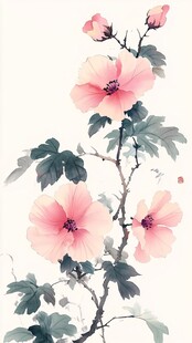 水墨芙蓉花 淡雅中式风情