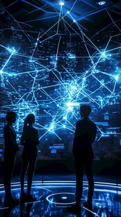 三人凝视科技光影画面