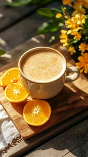 午后咖啡配鲜橙惬意时光