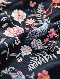 中式刺绣鹤花图案布料