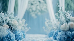 梦幻蓝白色婚礼花卉布置