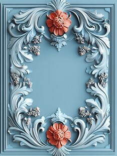 蓝色浮雕花卉装饰框