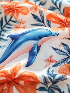 海豚花卉图案布料