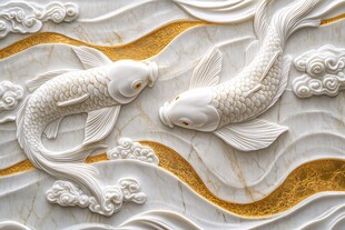 双鲤戏水浮雕