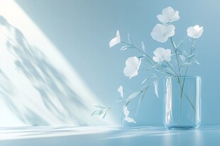 蓝色背景中的清新白花摆件