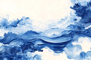 水墨蓝调云海图